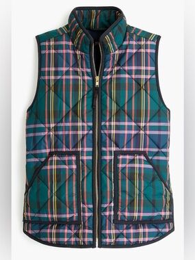 J.Crew Excursion Vest Tartan Full Zip In Navy/Green/Pink Size XXS
